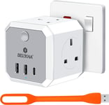 Plug Adapter with 3 USB, 4 Way Multi Plug Extension USB C Wall Socket Adaptor,