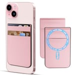 imluckies Magnetic Wallet for iPhone Magsafe [with 1 Adhesive Card Holder Stick On Wallet Sleeve], Double Stretchy Pocket Magnet Credit ID Card Wallet Holder for iPhone 15/14/13/12 Series, Pink