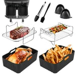 Air Fryer Accessories for Ninja Dual AF300UK AF400UK Tower T17088, 8PCS Ninja Dual Air Fryer Accessories Including Silicone Air Fryer Liners, Metal Racks, Food Clip Brush Gloves, Black