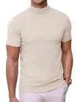 COOFANDY T-shirt pour homme - Pull en tricot à manches courtes - Col roulé - Demi-col - T-shirt de corps pour homme, gris lune, XL