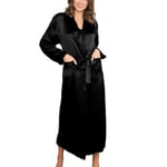 Lady Avenue Pure Silk Long Robe Svart silke X-Large Dame