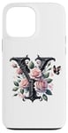 Coque pour iPhone 13 Pro Max Letter Y Initial Floral Monogram Rose Pink Flower Butterfly