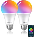 HUTAKUZE Alexa Smart Bulb WiFi Light Bulbs E27 Screw, 9W 806LM, App or Voice Control, 9W Dimmable White and RGBCW Colour Changing Light Bulb, Works with Alexa, Google Home, No Hub Required, 2 Pack