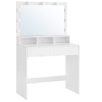 Vasagle toalettbord Vanity Table med 9 LED -glödlampor och spegel, Moderna vita