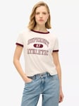 Superdry Athletic Essentials Ringer T-Shirt, Off White/Dark Red