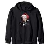 Edgar Allen Poe With a Santa Claus Hat on Christmas Zip Hoodie