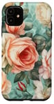 Coque pour iPhone 11 Rose vintage orange pastel floral fleuri