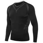 AMZSPORT Maillot Compression à Manches Longues pour Homme Sports Séchage Rapide Baselayer Haut All-Season Noir S