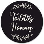 Adzif.biz Le Sticker De Decoration - Plaque de Porte Autocollante pvc Gravé Noir Blanc Ronde- - Toilettes Hommes