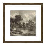 David Lucas View On The River Stour 1838 Painting 8X8 Inch Square Wooden Framed Wall Art Print Picture with Mount