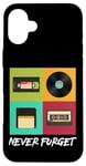 Coque pour iPhone 16 Plus Never Forget Vintage Floppy Disk Video Tape Music Disc Style