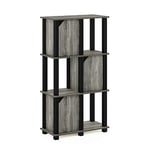 Furinno Brahms 4-Tier Storage Shelf with 3 Doors, French Oak Grey/Black