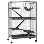 Pawhut Cage pour rongeurs Multifonction 4 Plateformes 3 rampes 4 Portes dim. 80L x 52l x 128H cm métal Gris argenté Noir