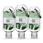 Palm Safe Aloe Vera 3 Pack 60ml Anti Bacterial Premium Hand Sanitiser Travel Size Refillable Clip Bottle Quick Drying Non Sticky Extra Moisturising Kills 99.9% of Viruses and Bacteria