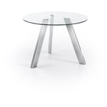 Table de salle à manger Carib ronde ø 110 avec plateau en verre et pieds en acier chromé - Kave Home