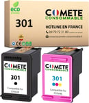 Marque française - 301-2 Cartouches d'encre Compatibles avec HP 301 (ou 301XL) pour Cartouche HP 301 XL Deskjet 2540 1050 2050 Envy 4500 4502 5530 Offic2620 4630 4632 Noir Couleur (301)