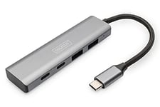 DIGITUS Concentrateur USB-C - 4 Ports - USB 3.1 Gen 2-2X USB A + 2X USB-C - jusqu'à 10 Gbit/s - Plug & Play - boîtier Aluminium - Gris foncé