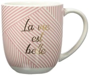 DRAEGER PARIS - Mug en Céramique - Rose - " La Vie Est Belle" - Idée cadeau Famille, Ami, Collègue, Anniversaire, Noël - 320 ml - Avec Boîte Cadeau