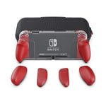 Skull & Co. GripCase Crystal Bundle: A Dockable Transparent Protective Cover Case with Replaceable Grips [to fit All Hands Sizes] for Nintendo Switch [with Carrying Case] - Mario Red