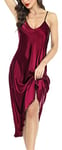 Lovasy Nuisette Femme Satin Chemise de Nuit Kimono Peignoir Nuisett Longue Fond Robe Femmes Vêtements Pyjama Chic,Rouge Fonce, XL