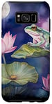 Coque pour Galaxy S8+ Grenouille assise sur un tapis de lys fleur lotus lune nuit