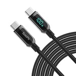 SOOPII 100W USB C to USB C Cable,Nylon Braided Type-C Cable,PD Fast Charging Cable with LED Display for lPhone 15/15 Pro,lPad Air, MacBook Pro, Galaxy S23/S22 (3M,Black)