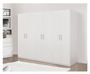 Dmora - Armoire à 6 Portes battantes, Blanc Mat, avec Tringle à vêtements, Dimensions 270 x 202 x 53 cm