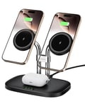 SwanScout Wireless Charger for iPhone, SwanScout 706M, Dual Magnetic Charger for iPhone 16/15/14/13/12 Series, Charging Station for AirPods Pro 2/3/4, Double Mag-safe Charger for iPhone (Black)