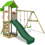 Aire de jeux KiwiKey avec balançoire & toboggan, tour à grimper avec bac à sable, échelle & accessoires de jeu – vert - Fatmoose