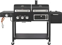 CosmoGrill Hybrid 4 Burner Barbecue DUO Dual Fuel 3+1 Gas Grill and Charcoal Smoker with Waterproof Cover, Built-in Temperature Gauge for Home Garden Party Outdoor BBQ Cooking