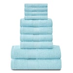 GC GAVENO CAVAILIA Towels Lot de 10 Serviettes de Bain 100% Coton égyptien, 4 Visage, 4 Mains, 2 Serviettes de Bain, de qualité supérieure, très absorbantes, lavables en Machine, Turquoise