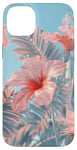 iPhone 14 Plus Palm Tree Hibiscus Sunset on the Beach Light Blue Case