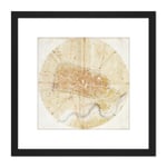 Leonardo Da Vinci Plan Of Imola 8X8 Inch Square Wooden Framed Wall Art Print Picture with Mount