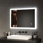 EMKE Miroir de Salle de Bain, Miroir LED, 70x50cm, Miroir de Salle de Bain Rectangle avec Interrupteur Tactile, Anti-buée, Lumière Blanche Froide