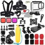 52 IN 1 Accessories Kit compatible with GoPro Hero 8 Action Camera Accessory Bundle Set, Waterproof Housing Case + Filters + Head Chest Strap + Suction Cup Mount + Bicycle Mount + Floating Grip
