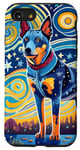 Coque pour iPhone SE (2020) / 7 / 8 Chien de bétail bleu à talons dans le style de l'art de chien de nuit étoilée