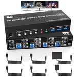 8K@60Hz 2 Displayport +Hdmi Usb3.0 Kvm Switch 3 Moniteurs 4 Computers, 2 Dp 1.4 +Hdmi 2.1 Triple Monitor Kvm Switch Avec Audio Microphone +3 Ports Usb3.0, Triple Monitor Keyboard M[PCZ230076]