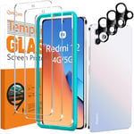 QsmQam 3 Pièces Verre Trempé pour Xiaomi Redmi 12 4G / 5G et 3 Pièces Caméra Arrière Protecteur, Film Protection écran, 9H Dureté, Anti Rayures, Vitre Protection pour Xiaomi Redmi 12