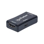 Manhattan HDMI Repeater, 4K@60Hz, Active, Boosts HDMI Signal up to 40m, Black, Three Year Warranty, Blister - förlängd räckvidd för audio/video - HDMI