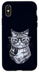 Coque pour iPhone X/XS Chat ringard tenant une souris d'ordinateur mignon chaton geek