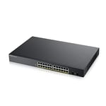 Zyxel Switch 24 ports Gigabit PoE | Gestion intelligente | Montage en rack | 24 ports PoE+ avec une puissance de 170 Watts et 2 ports SFP | VLAN, IGMP, QoS | Garantie à vie [GS1900-24HP]