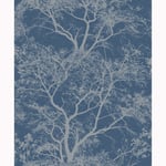 WHISPERING TREES GLITTER WALLPAPER BLUE - HOLDEN DECOR 65402 NEW