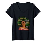 Womens Jamaican Woman Afro Words Flag Colors V-Neck T-Shirt