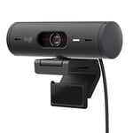 Logitech Brio 500 Webcam Streaming HD avec Expo Auto, Mode ’Show’, Deux Micros à Réduction de Bruit, Clapet Confidentiel, Compatible Microsoft Teams, Google Meet, Zoom, Câble USB-C - Graphite