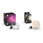 Philips Hue Ellipse White and Colour Ambiance LED Smart Light Bulb [E27 Edison Screw] & White Ambiance Filament G125 Giant Globe Smart Light Bulb [E27 Edison Screw] with Bluetooth.