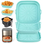 Alyvisun Air Fryer Liners 3PCS Reusable Silicone Tray Foldable Kitchen Basket Versatile Square Baking Pot Accessories for Airfryer, Microwave, Oven, Blue