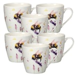 Country Life 6pc 350ml Bumble Bees Fine China Coffee Cup Mug Watercolour Design