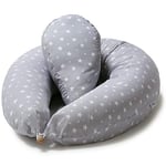 Niimo Coussin de Grossesse pour Dormir et d'allaitement + Petit Oreiller Reducteur Oreiller de Corps Femme Enceinte Housse Cotton Amovible (Gris-Etoiles Blanc)