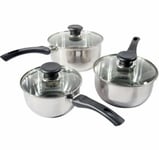 Induction Saucepan Set Stainless Steel Pan Set 3 Pieces Cooking Pots Glass Lid