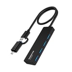 Hub USB 3.0, Hub USB Adaptateur USB C Multiport 4 en 1 avec 4 Ports USB 3.0 5Gbps pour Ordinateurs Portables, Ordinateurs de Bureau, clés USB et Autres dispositifs USB.